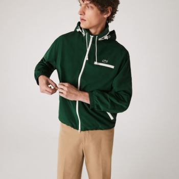 Lacoste Lightweight Water-Resistant Hooded Windbreaker - Větrovky Pánské Zelene | CZ-vdMKRV